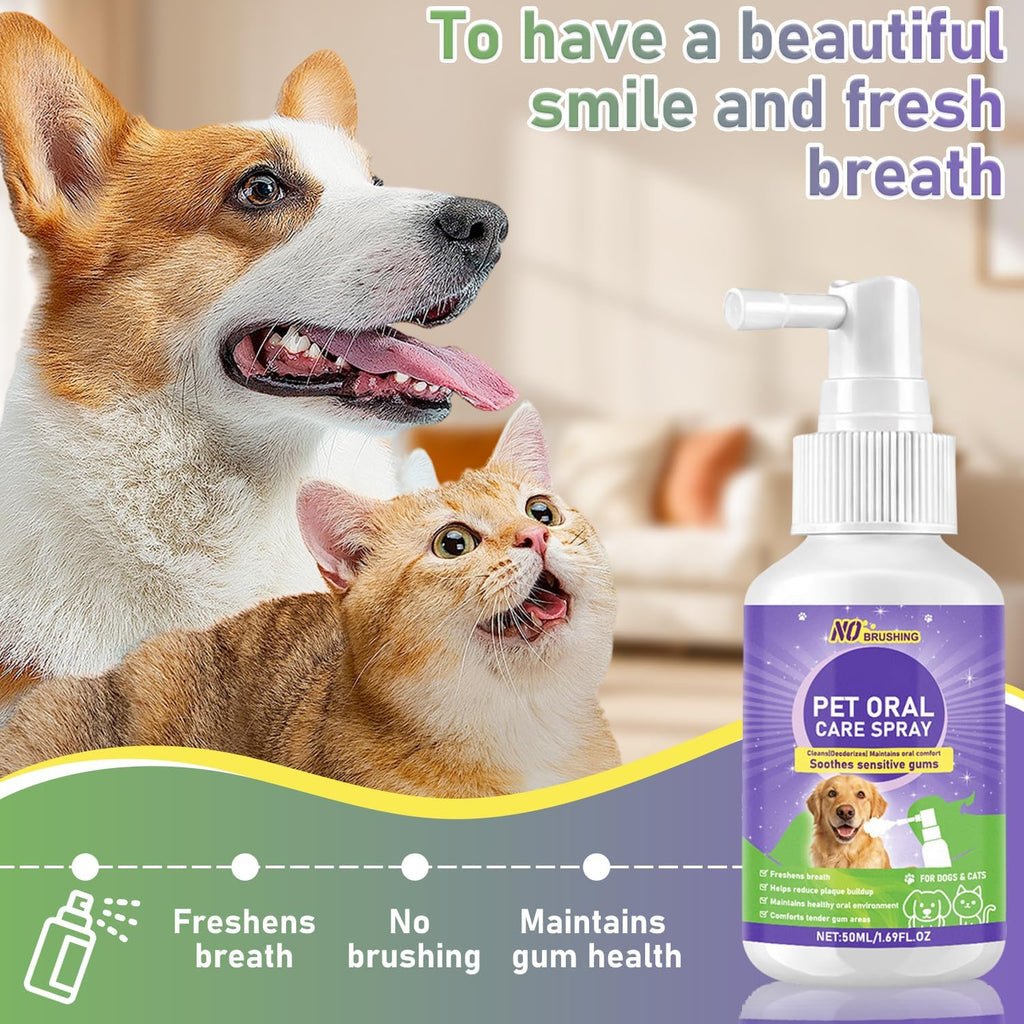 Wanban Dental Spray for Dogs - Oral Spray Bad Breath, Relieve Gum Redness & Infections, Reduce Plaque & Tartar, No Brushing Required