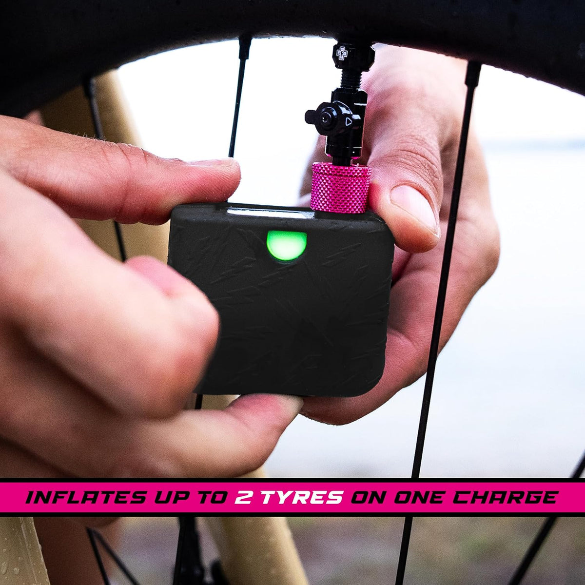 Muc-Off Airmach Electric Mini Inflator - Presta and Shrader Compatible Bike Pump - Rechargeable Electric Bike Pump for Road, Gravel, MTB and BMX Bikes