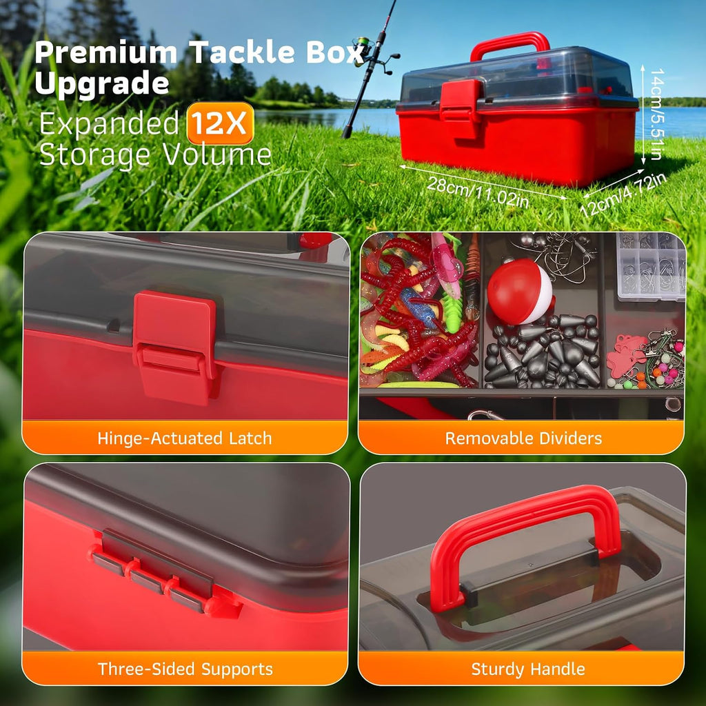 3-Layer Fishing Tackle Box with Tackle Included, 314Pcs Tackle Box Kit with Lures, 5 Tools Pliers, Scale, Lip Gripper, Hook Remover, Lanyard, Gear for Bass, Trout, Pike, Gift for Men