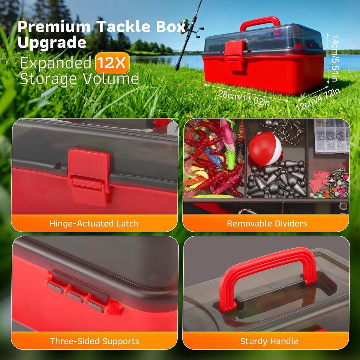 3-Layer Fishing Tackle Box with Tackle Included, 314Pcs Tackle Box Kit with Lures, 5 Tools Pliers, Scale, Lip Gripper, Hook Remover, Lanyard, Gear for Bass, Trout, Pike, Gift for Men