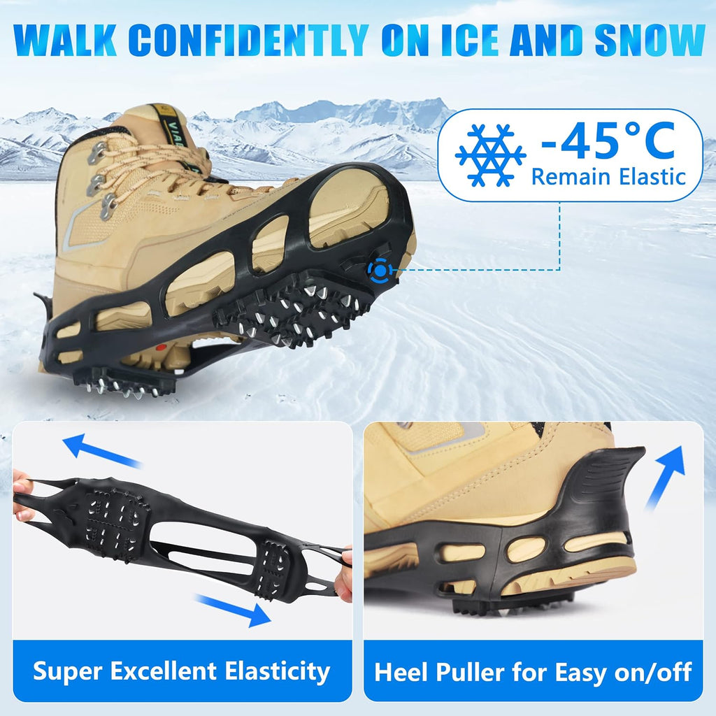Ice Snow Cleats for Shoes and Boots, Walk Traction Cleats Crampons 24 Studs Anti Slip Ice Snow Grippers Overshoe for Women Men Kids Walking on Snow Ice