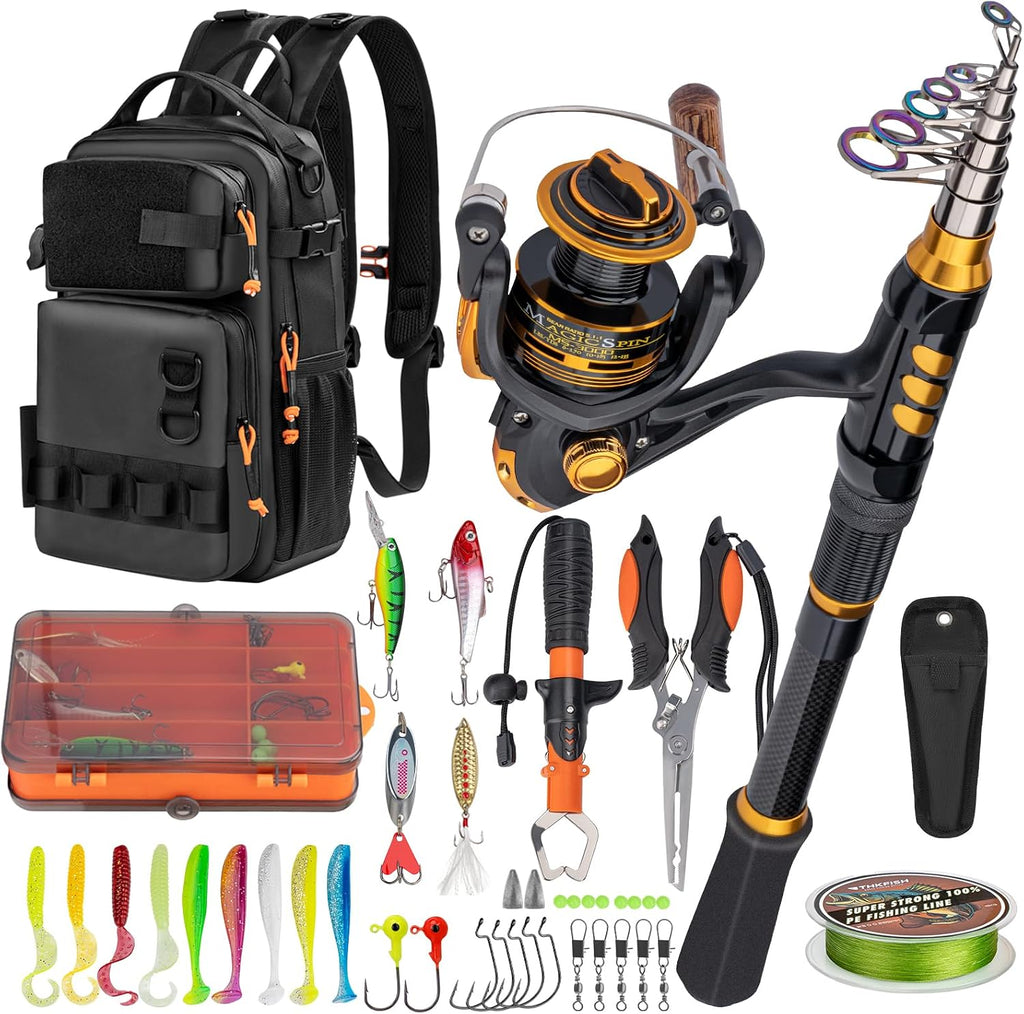 THKFISH Fishing Rod & Reel Combo with Backpack, Fishing Tools Tackle Box