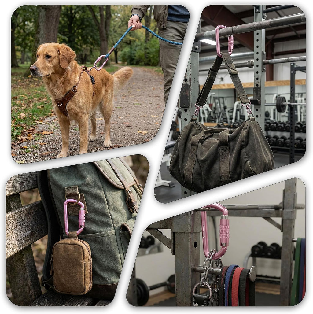 FresKaro 3inch 12kN-2698lbs Auto Locking Carabiner Clips, Solid D Shape, Heavy Duty 7075 Aluminum, Lightweight 1.09oz, Rust Proof, for Hammock, Hiking, Dog Leash, Keychain etc., Multi-Colors