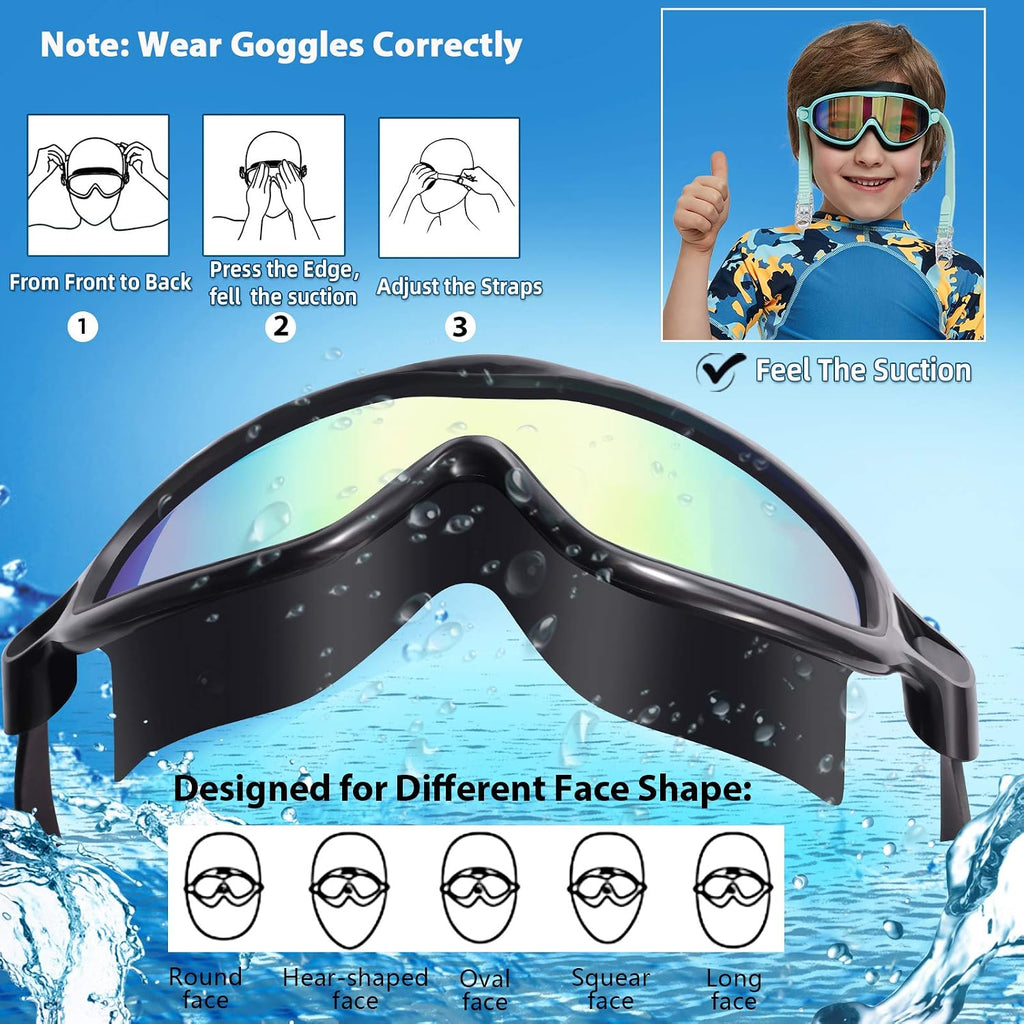 Seago Swim Goggles for Kids 3-14 Anti-Fog & UV Wide Clear View Boys Girls