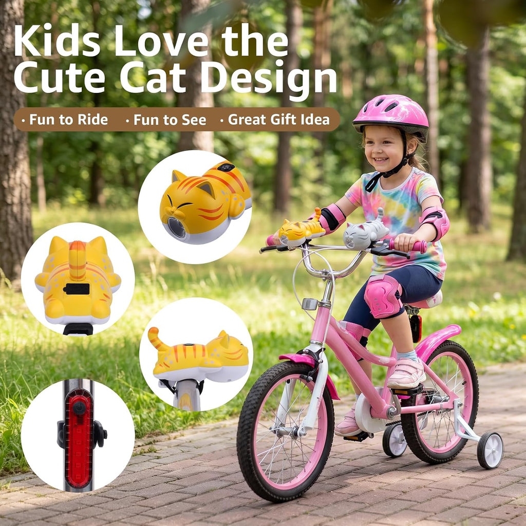 KunHe 2 Pack Cat Bike Lights Front and Back for Kids Rechargeable Set