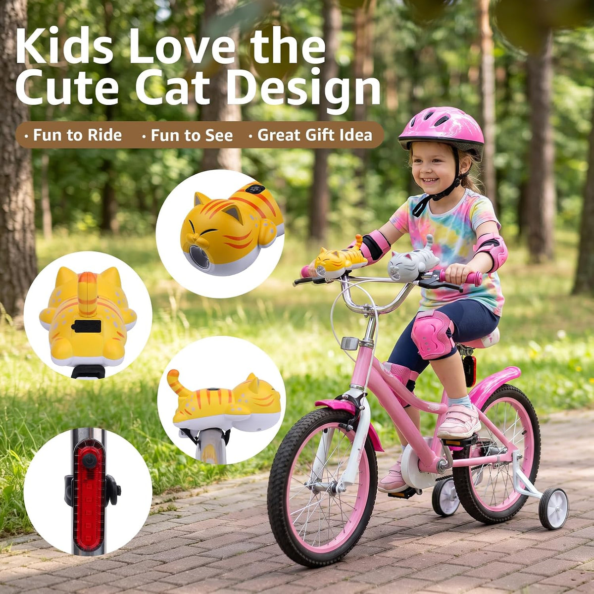 KunHe 2 Pack Cat Bike Lights Front and Back for Kids Rechargeable Set