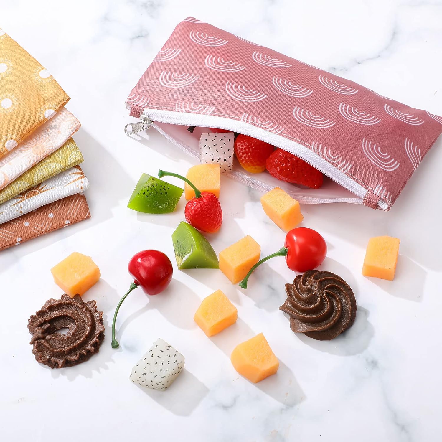 6 Pcs Reusable Snack Bag for Kid School Lunch Adult Portion Washable Fabric