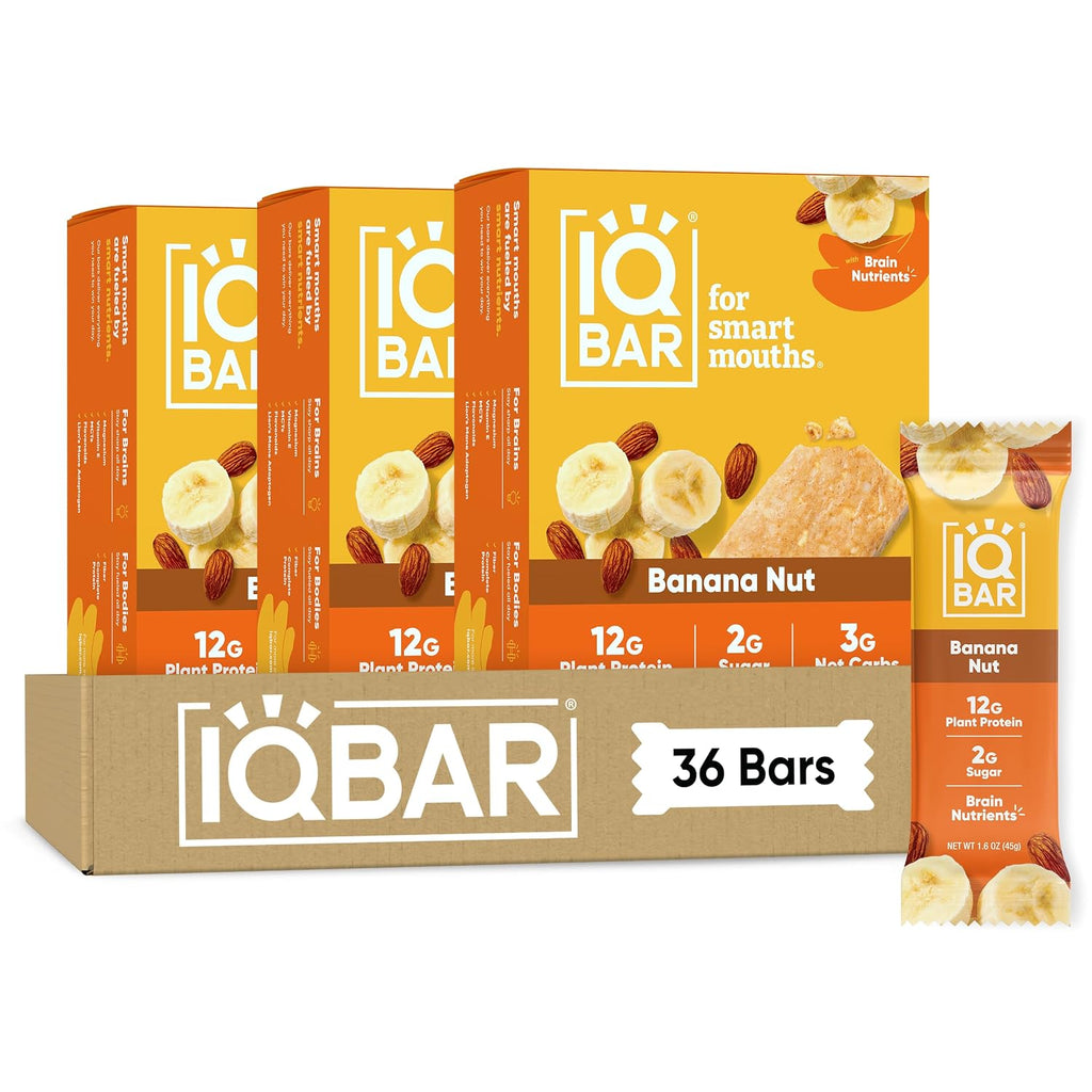 IQBAR Clean Protein Bars, Low Sugar Keto, Banana Nut 36-Count