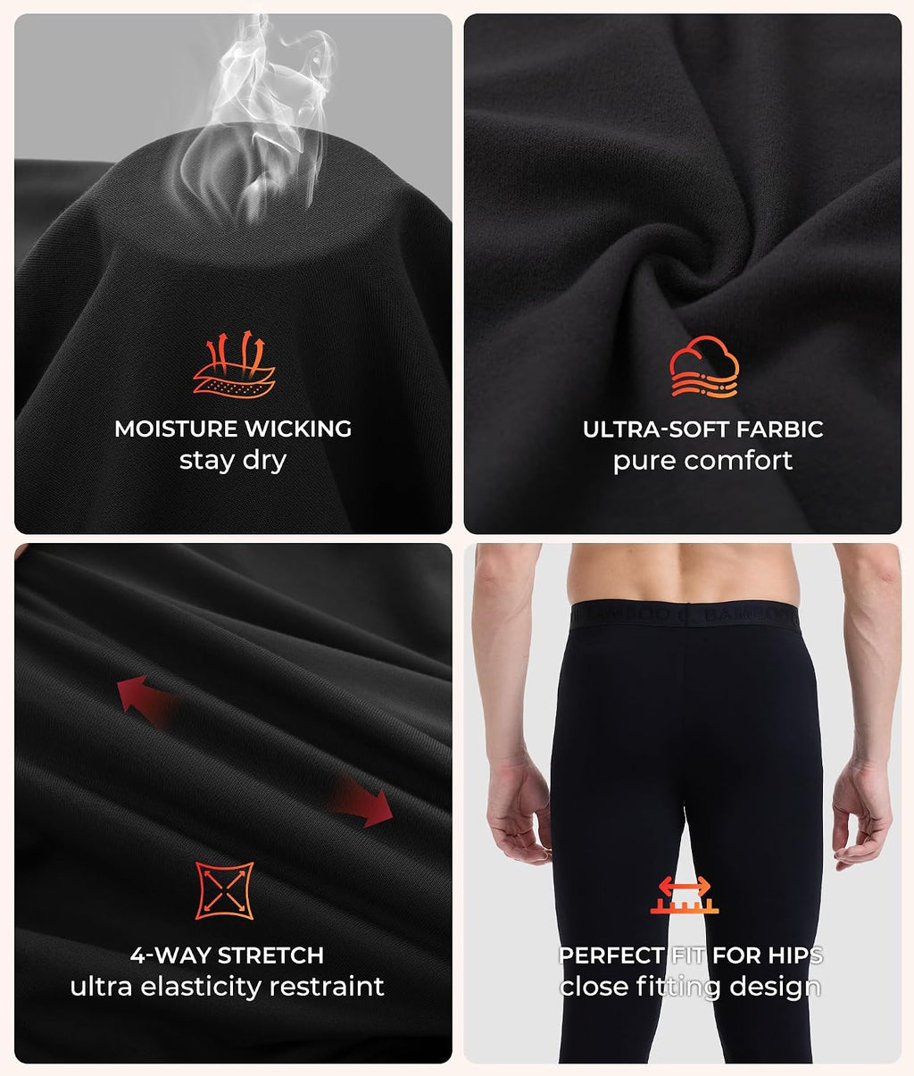 BAMBOO COOL Men's Thermal Underwear Lightweight Fleece Lined