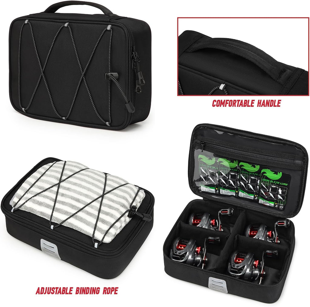 Fishing Tackle Bag, Equipped With 4 Tackle Boxes and Detachable Reel Storage Pouch, Waterproof Fishing Gear Organizer, Adjustable Shoulder Strap Fishing Bags for Saltwater & Freshwater