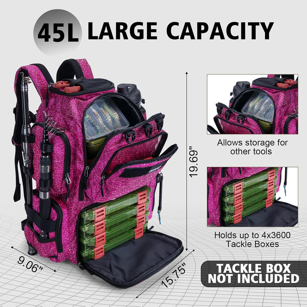 Goture Fishing Tackle Backpack with 2 Rod Holders & Rain Cover
