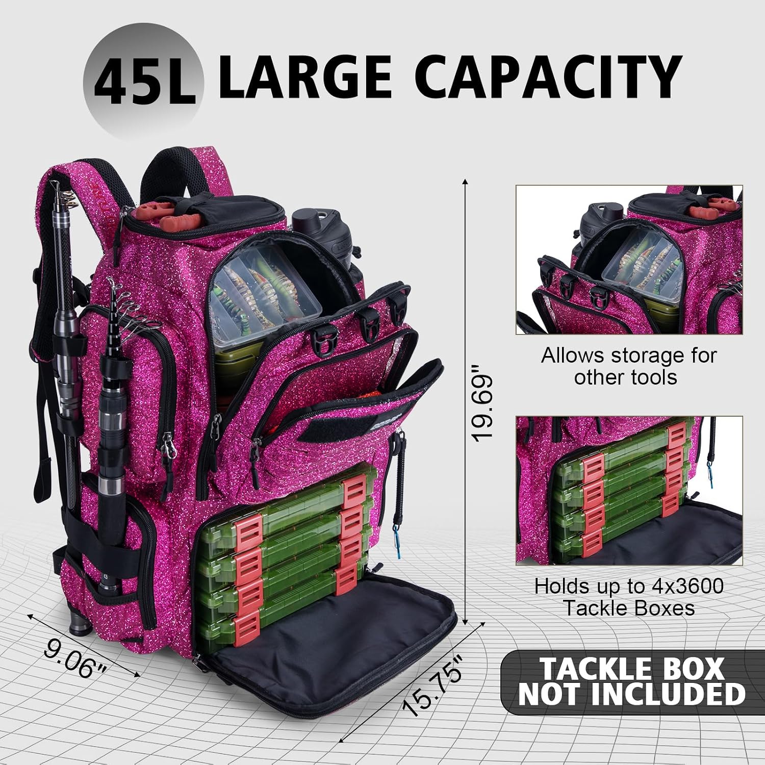 Goture Fishing Tackle Backpack with 2 Rod Holders & Rain Cover