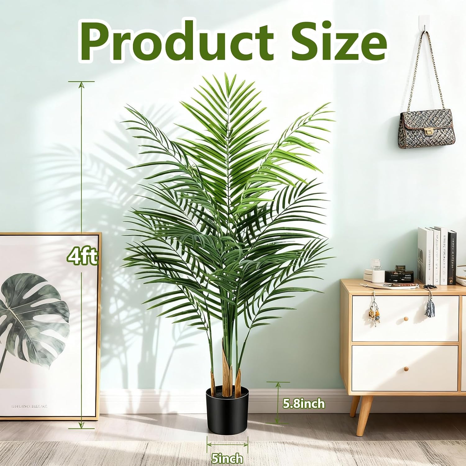 4ft Artificial Palm Tree Indoor, Large Fake Tropical Areca Palm with 13 Trunks, Tall Faux Floor Plants for Indoor Living Rooms Offices Bedroom Home Decor