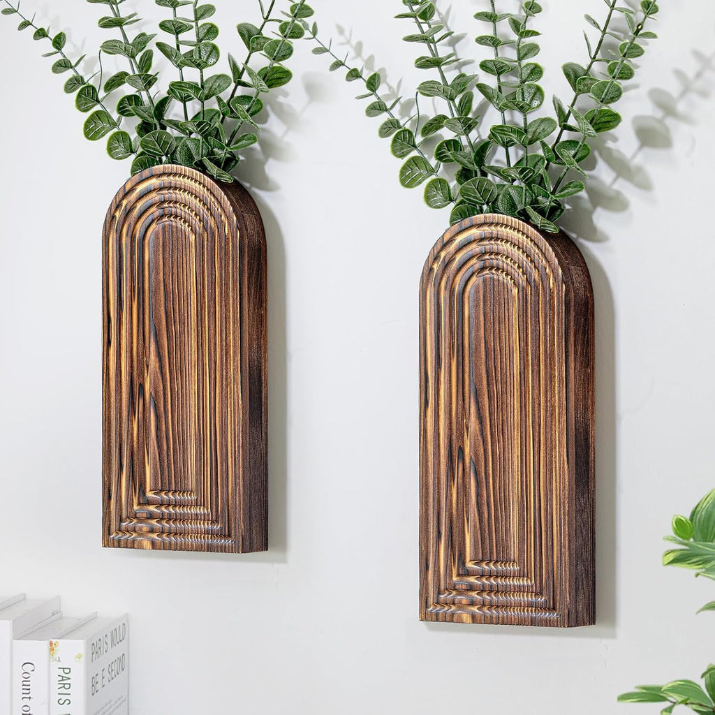 Handmade Wooden Wall Vases Set of 2 for Plants
