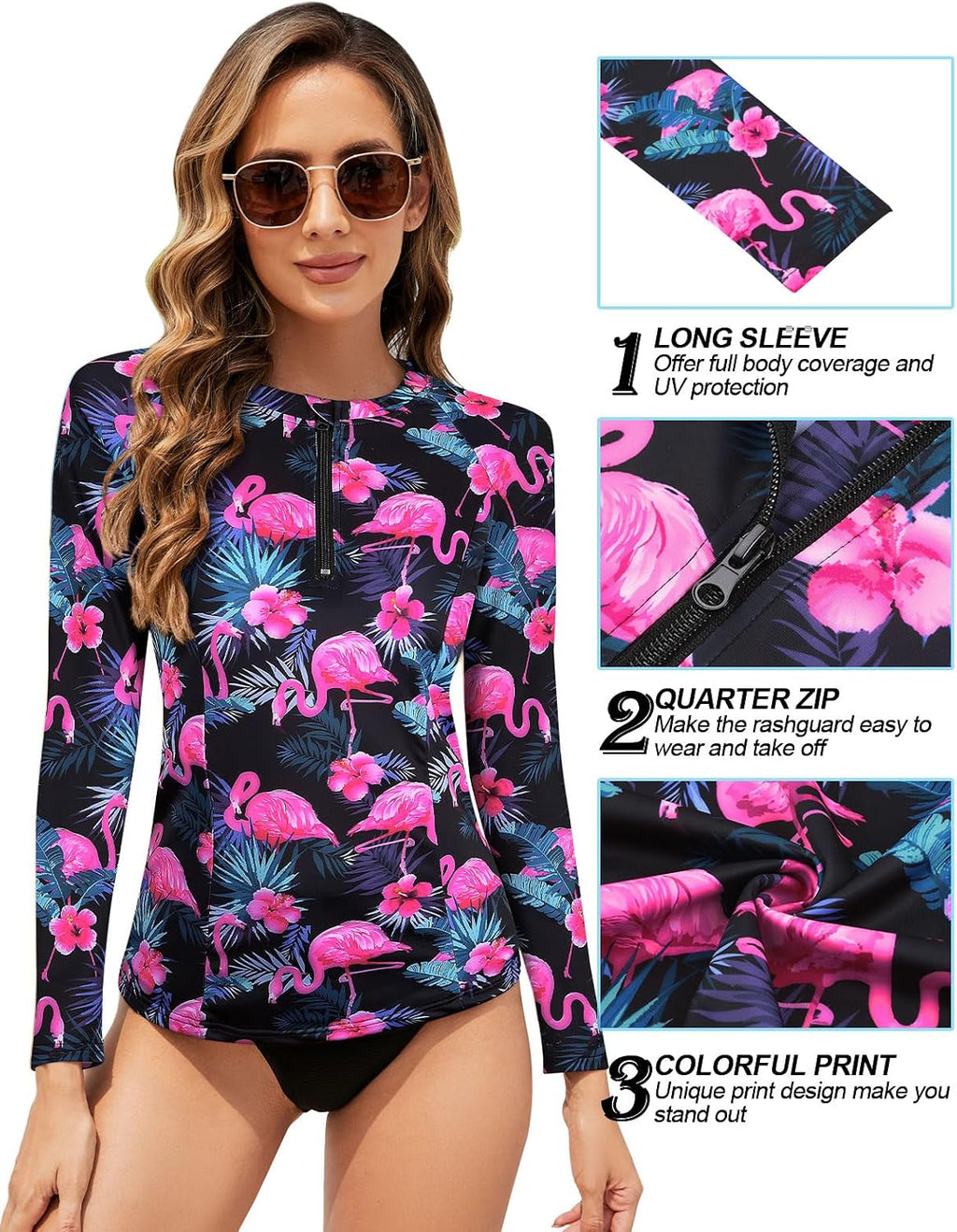 Tanst Sky Women's Rash Guard Swim Top Long Sleeve Bathing Suits UV Shirt Zipper Rashguard Swimsuit
