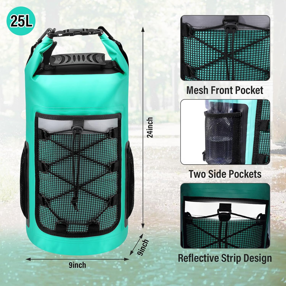 Dry Bag, 25L Roll Top Waterproof Backpack for Kayaking, Boating, Lake Blue