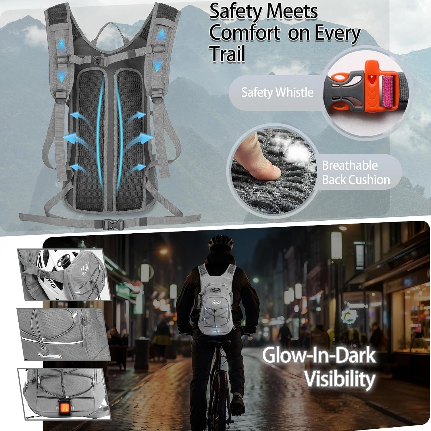 WOLT Hydration Backpack 18L Hiking Water Backpack with 2L Water Bladder for Men Women, Hydration Pack for Running Cycling Biking and Climbing