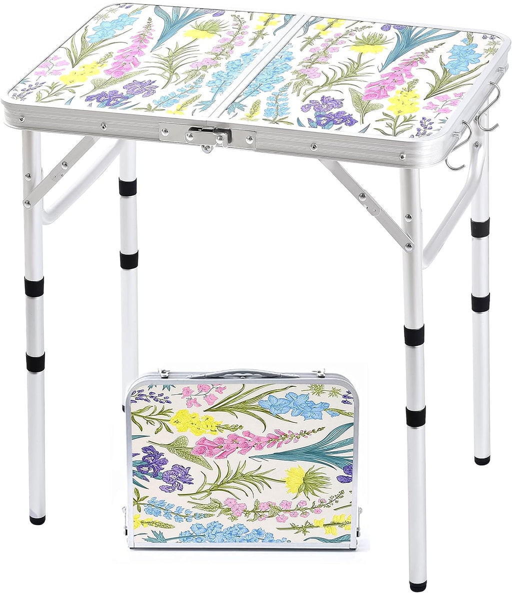 Yriuat Folding Camping Table 2ft Portable Picnic Table, Blooming Floral