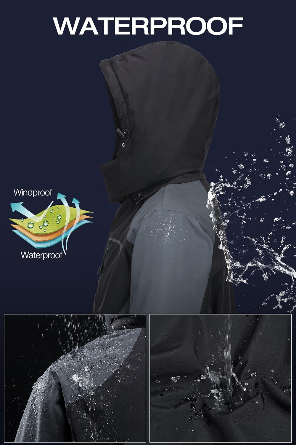 CAMELSPORTS Mens Winter Jacket Waterproof Warm Snow Ski Jackets Faux Fur Fleece Rain Coats with Removable Hood