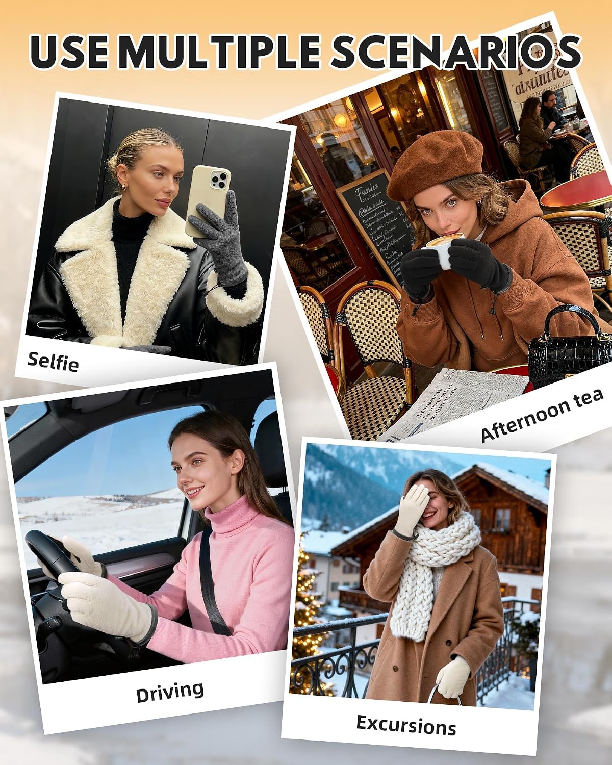 Winter Warm Gloves for Women - Fashion Style Windproof Cuffs Soft fleece - Touchscreen Thermal Flexible Gloves