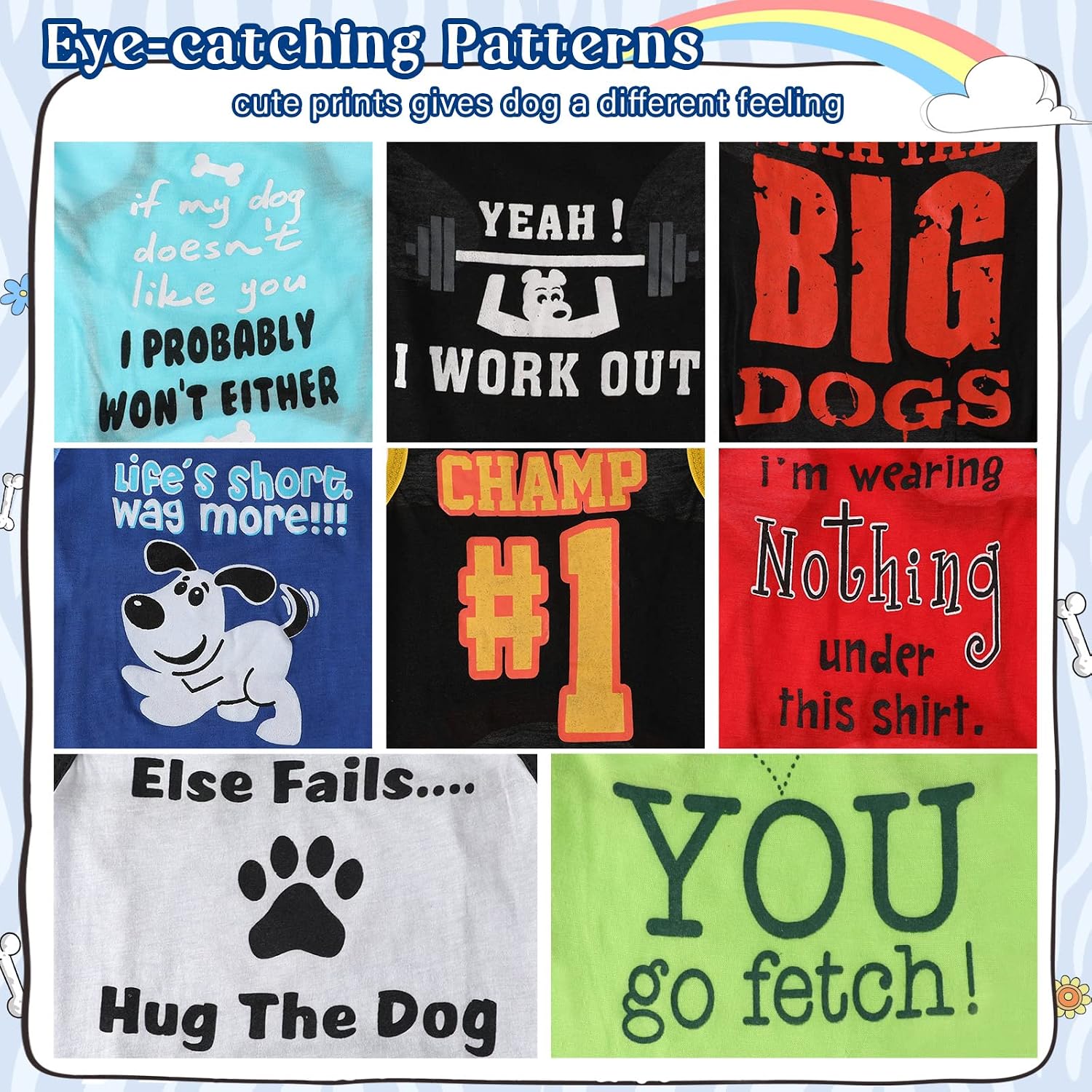 Saintrygo 8 Pcs Dog T-Shirts Printed Funny, Cute Pattern, Large