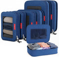 LeanTravel Premium Compression Packing Cubes for Travel - Suitcase Organizer Bags with Double Zipper & Breathable Mesh Panel - Space Saving Carry On Luggage Essentials (6-Pack, Navy Blue)