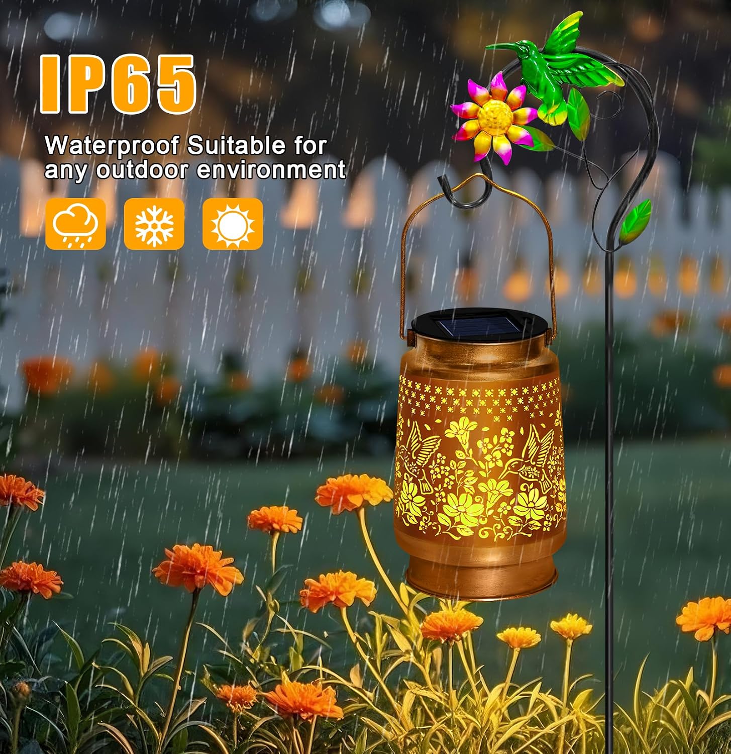 Solar Garden Lights Outdoor Decor, Hummingbird Lantern with Shepherd Hook