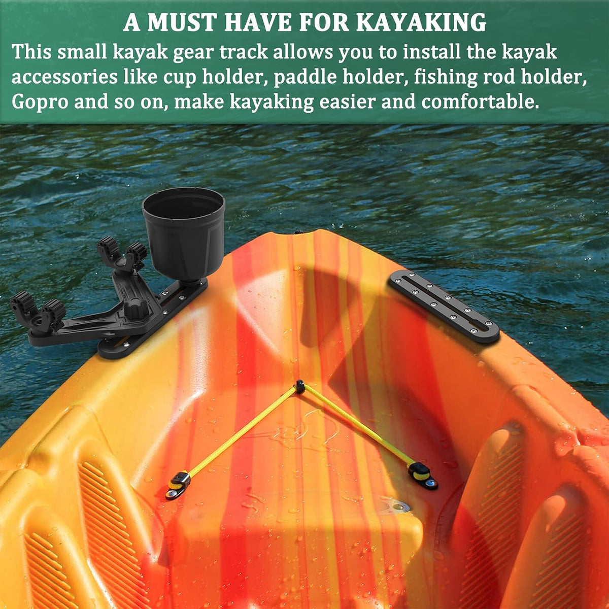 Huntury Kayak Track, Kayak Low Profile Track, Kayak Rail, Kayak Accessories Mount Track, Kayak Gear Track for Fishing Rod Holder, Fish Fider, Cup Holder, Anchor Cleats