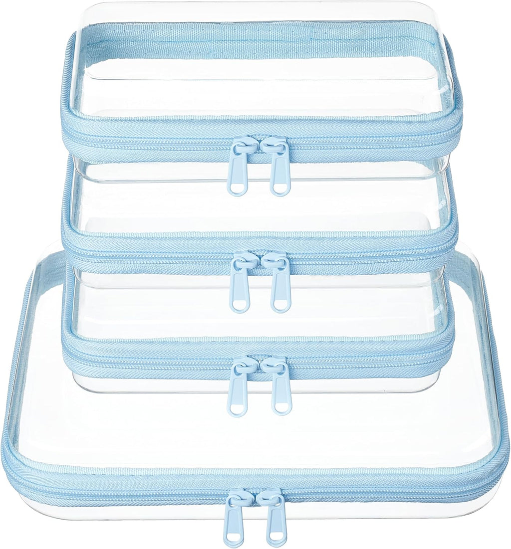 4 pcs Clear Zipper Pouches,Hard Shell Zipper Case, Toiletry Bag for Travel