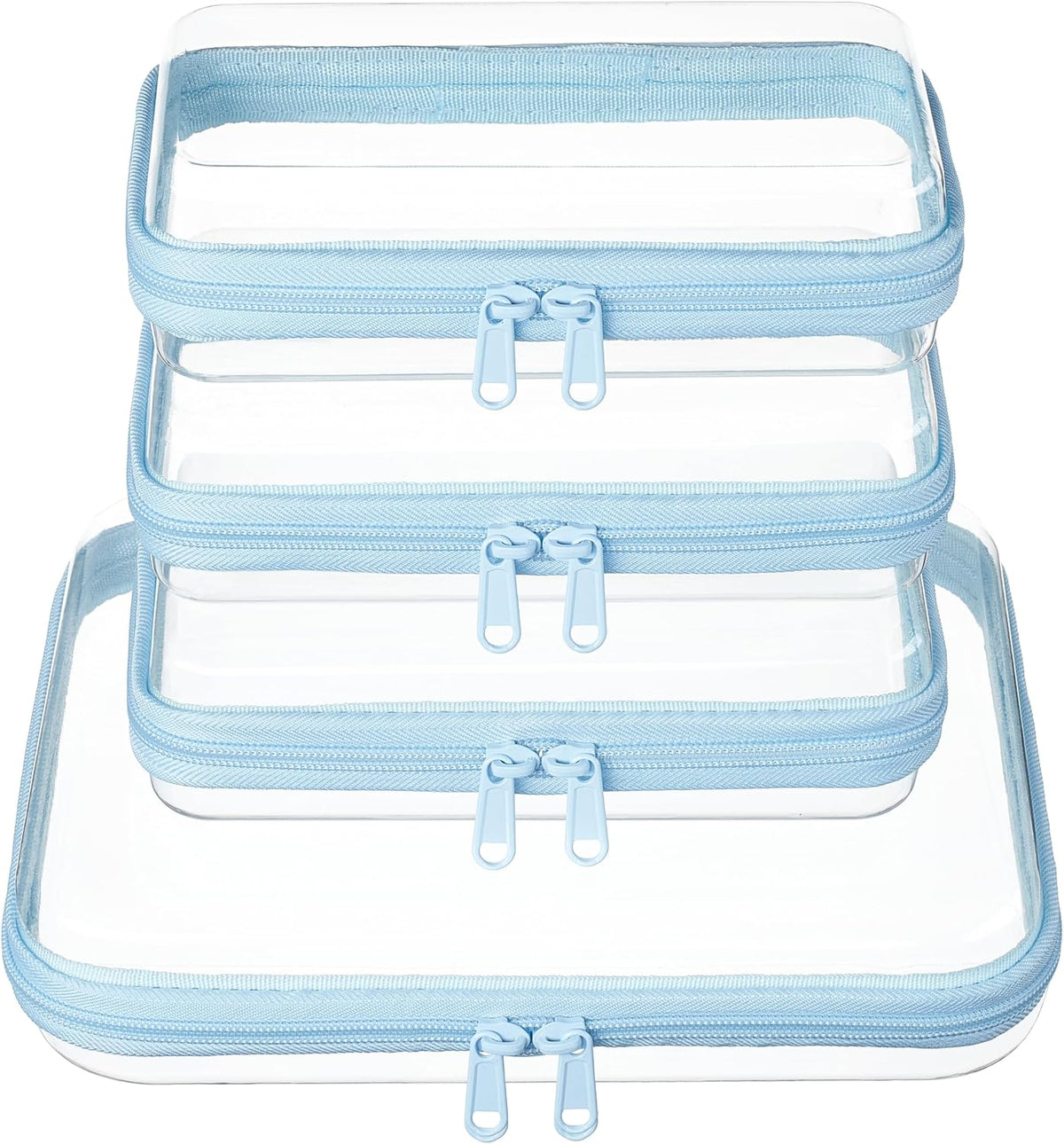 4 pcs Clear Zipper Pouches,Hard Shell Zipper Case, Toiletry Bag for Travel