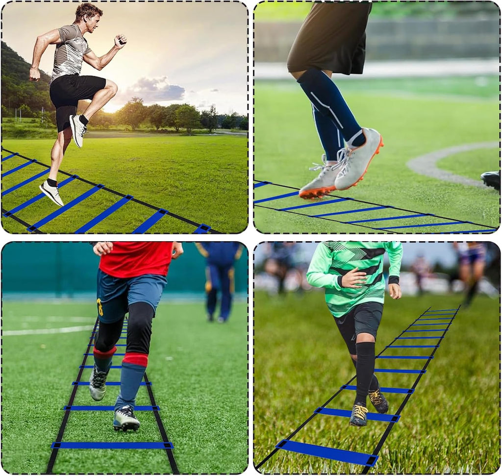 YEXEXINM Professional Agility Ladder Speed Training Equipment Set-20ft Agility Ladder,12 Soccer Cones, 4 Agility Hurdles, Running Parachute, Suitable for Soccer Football Basketball Training
