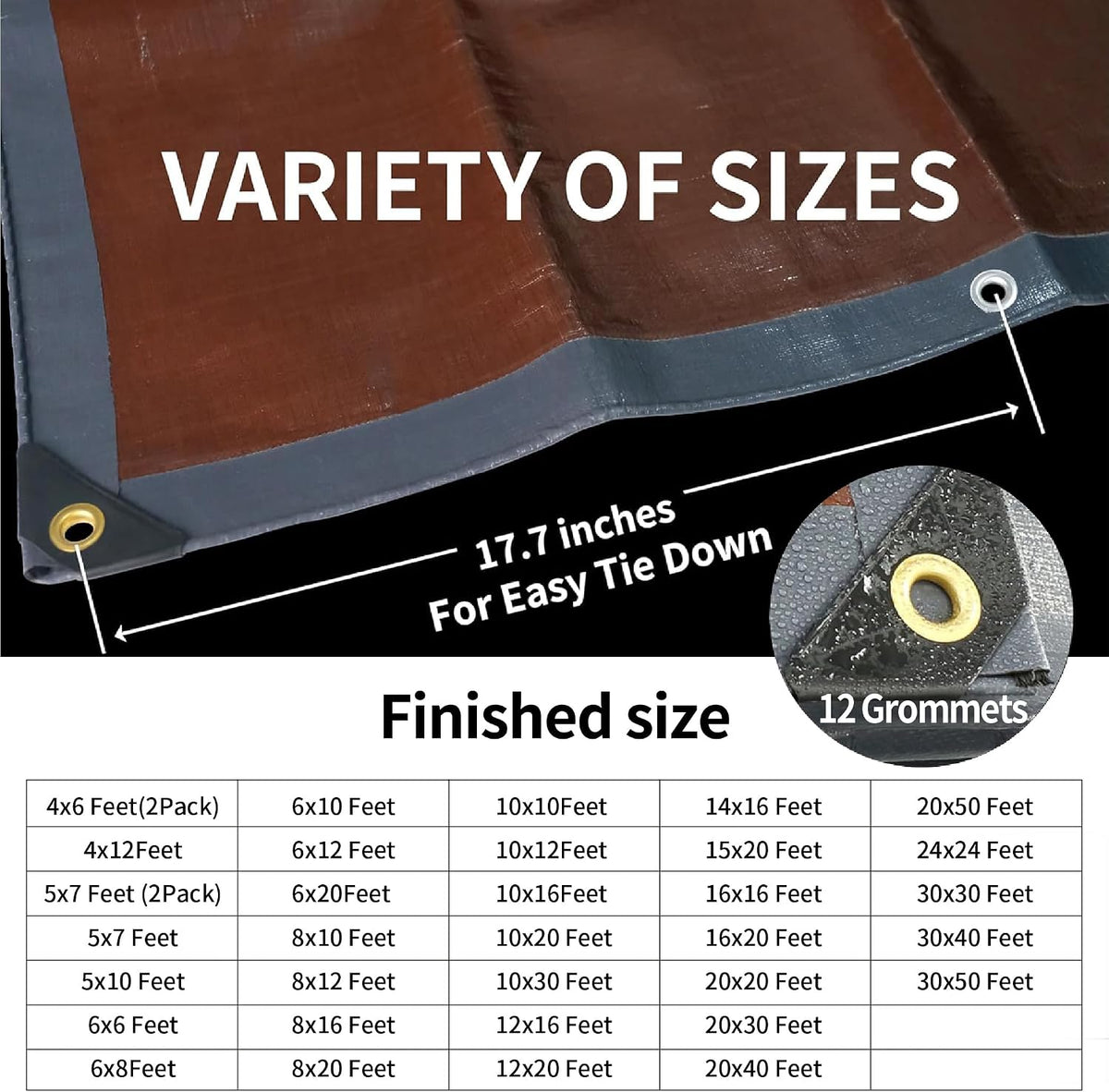 TARPAL tarp 4x6 Feet(2-Pack) Super Heavy Duty Tarps Cover 20mil,Grey/Brown