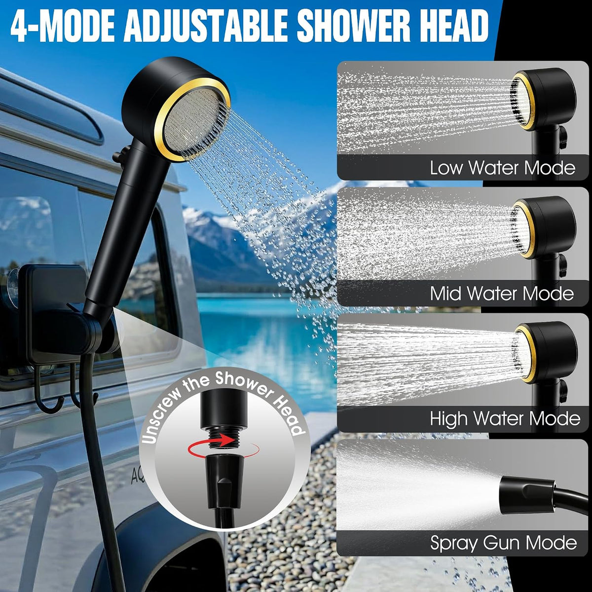 FizZeal Portable Camping Shower with LED Display & 5 Speed, 8000mAh Battery
