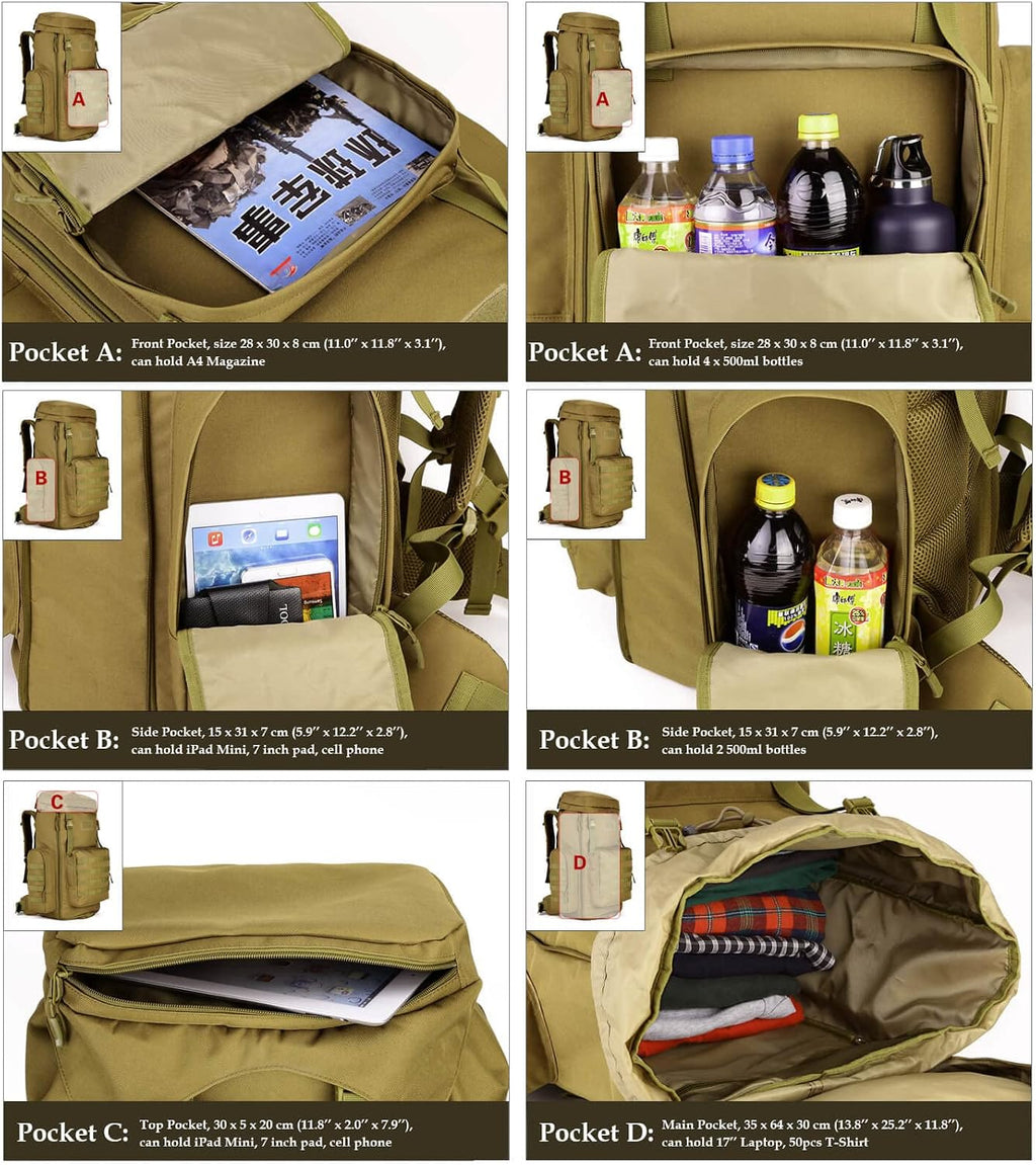 Hiking Backpack 70L Large 85L Tactical Backpack MOLLE Military Trekking Rucksack
