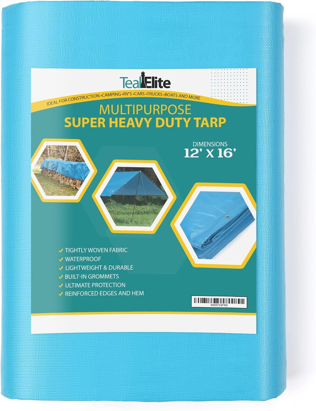 Tarps Heavy Duty Waterproof 12x16 ft, 12 mil Thick Tarp Cover with Grommets