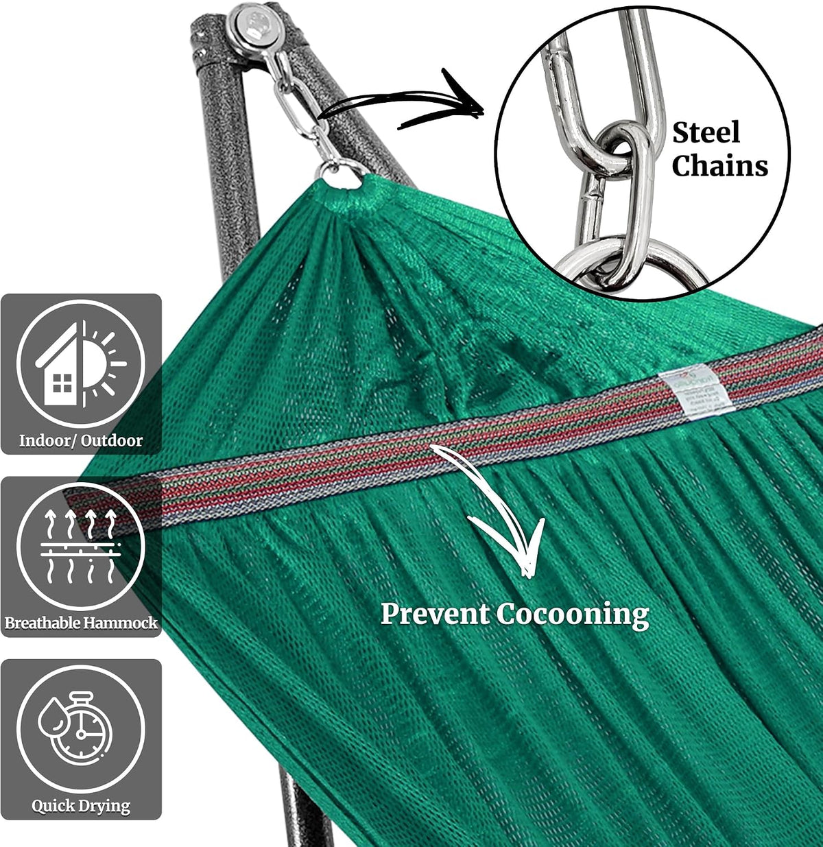 Tranquillo Double Hammock with Stand Included for 2 Persons, Peacock