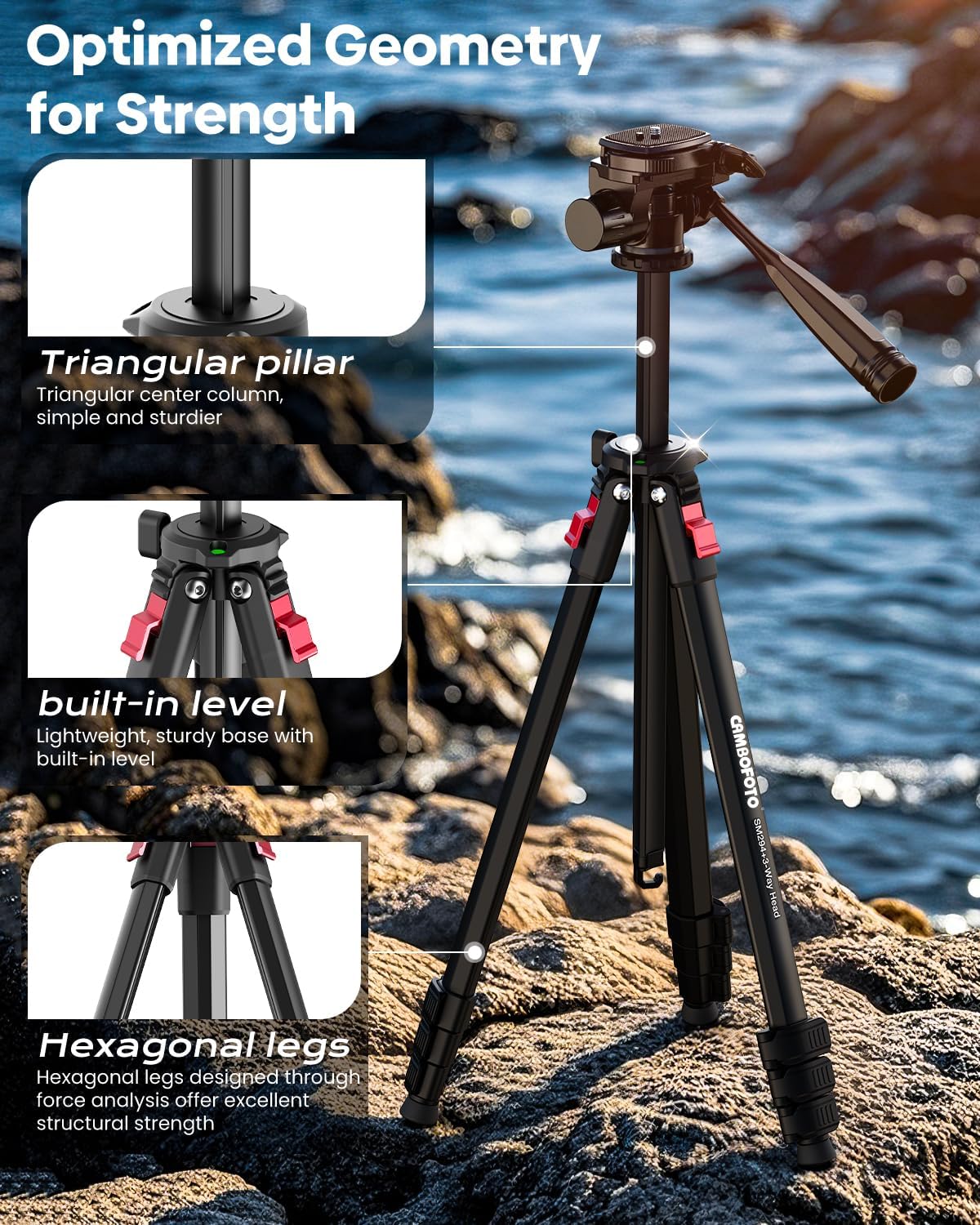 CAMBOFOTO 68 Inch Video Tripod with Pan Handle for Camera Phone Camcorder