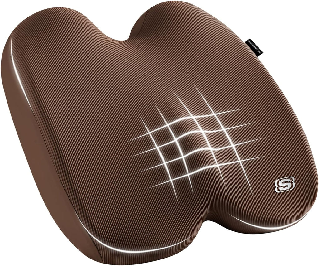 Skechers Seat Cushion, Ergonomic Memory Foam Cushion for Long Sitting Hours on Office & Home Chair, Car Seat Cushion for Sciatica, Coccyx Cushion,Brown