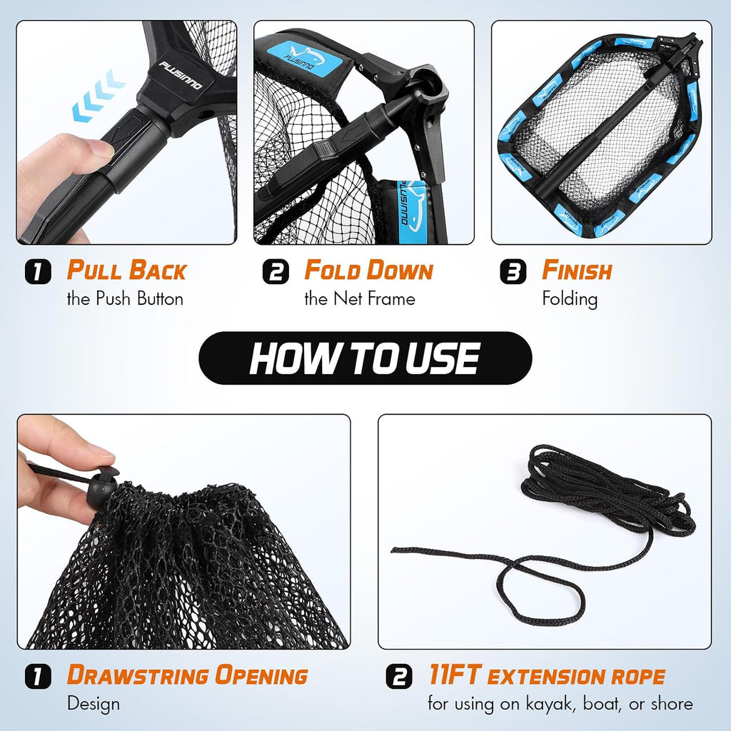 PLUSINNO Fishing Net with Floating Fish Basket, Kayak Fishing Accessories