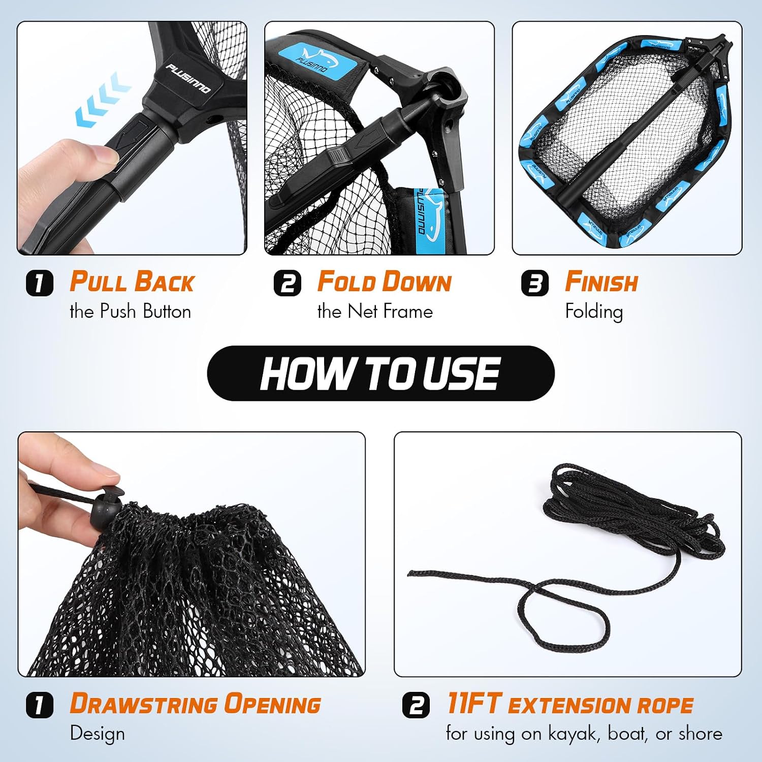 PLUSINNO Fishing Net with Floating Fish Basket, Kayak Fishing Accessories