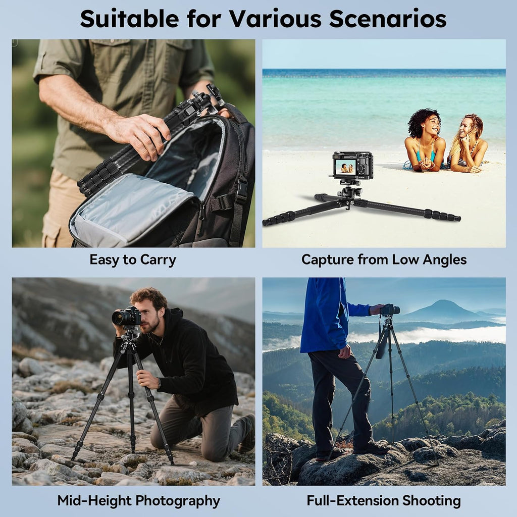 SIRUI 50"/127cm Carbon Fiber Travel Tripod with Quick Release Plate
