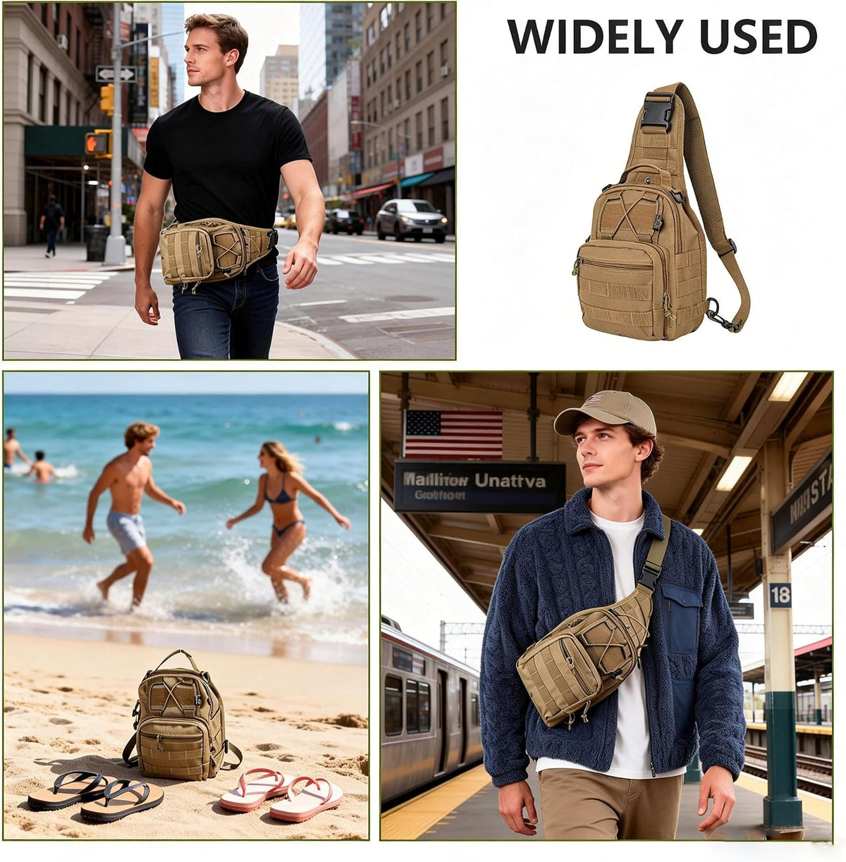 Fishing Backpack Small Fishing Tackle Storage Bag with 3 Methods of Carrying Large Capacity Sling Backpack for Outdoor Hiking Travel Hunting (Khaki)
