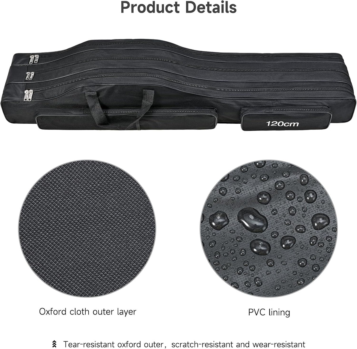 3 Layers Fishing Pole Bag,Portable 3 Layers Oxford Folding Rod Carry Case,Fishing Reel Tackle Storage Bag Case