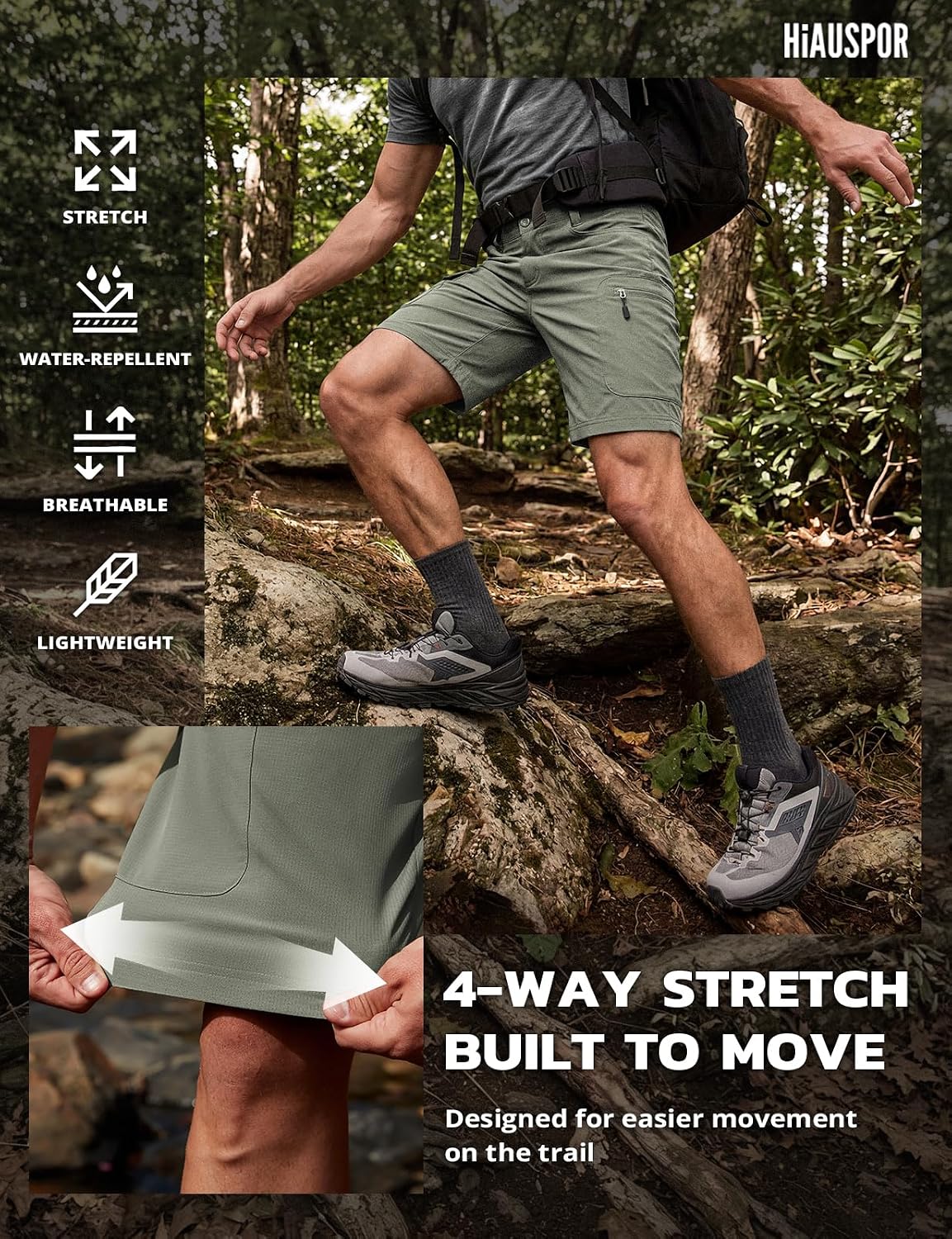 Hiauspor Men's Hiking Cargo Shorts: Quick Dry Lightweight with 6 Pockets