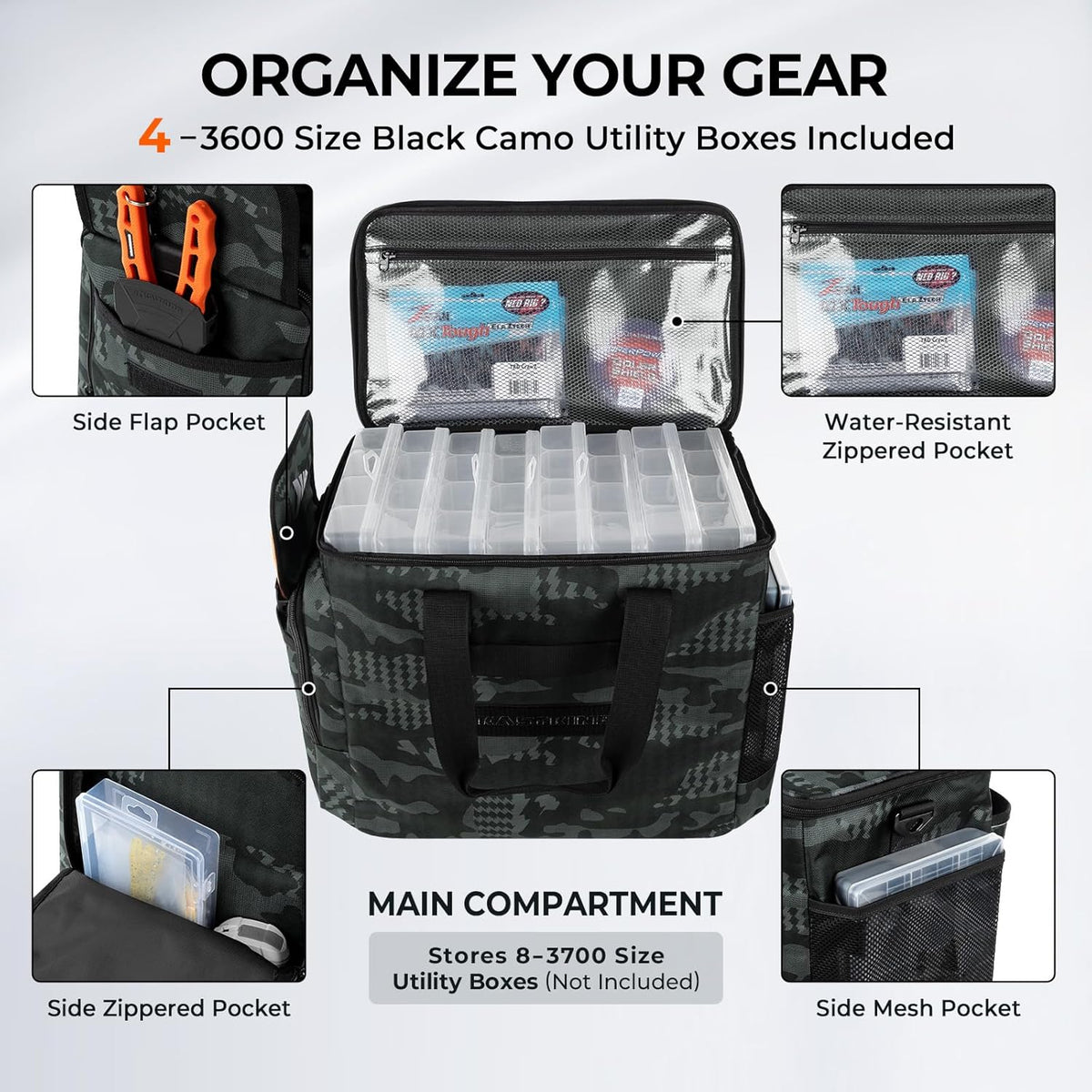 KastKing BaitSpace Tackle Bag with Removable Bait Binder, 4 Tackle Boxes