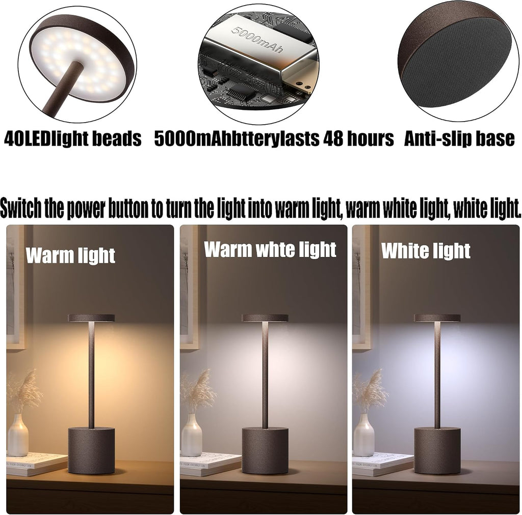 2Pack Cordless Rechargeable LED Restaurants Outdoor Table Lamp
