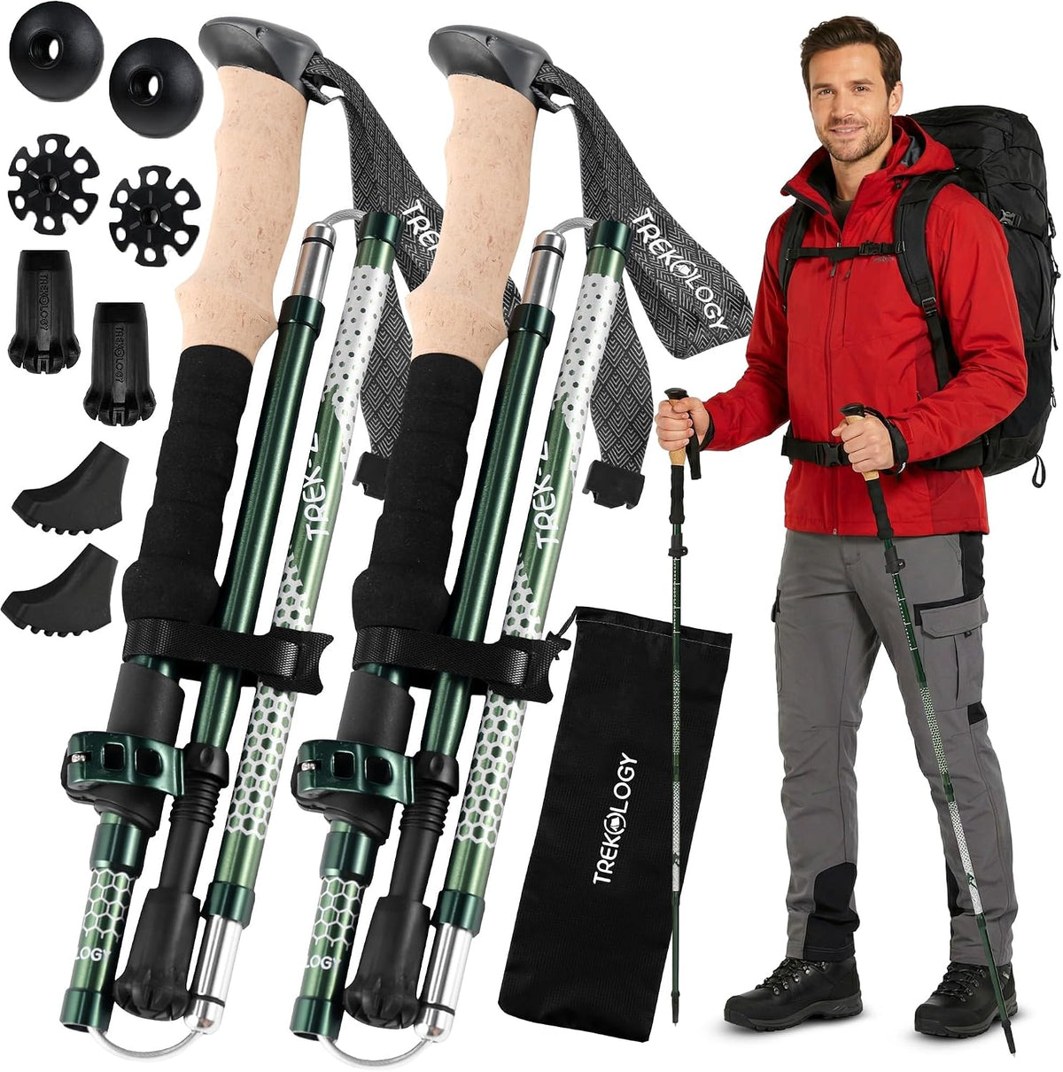 Trekology Trek-Z Hiking Trekking Poles, Walking Stick for Men, Women, 2pc