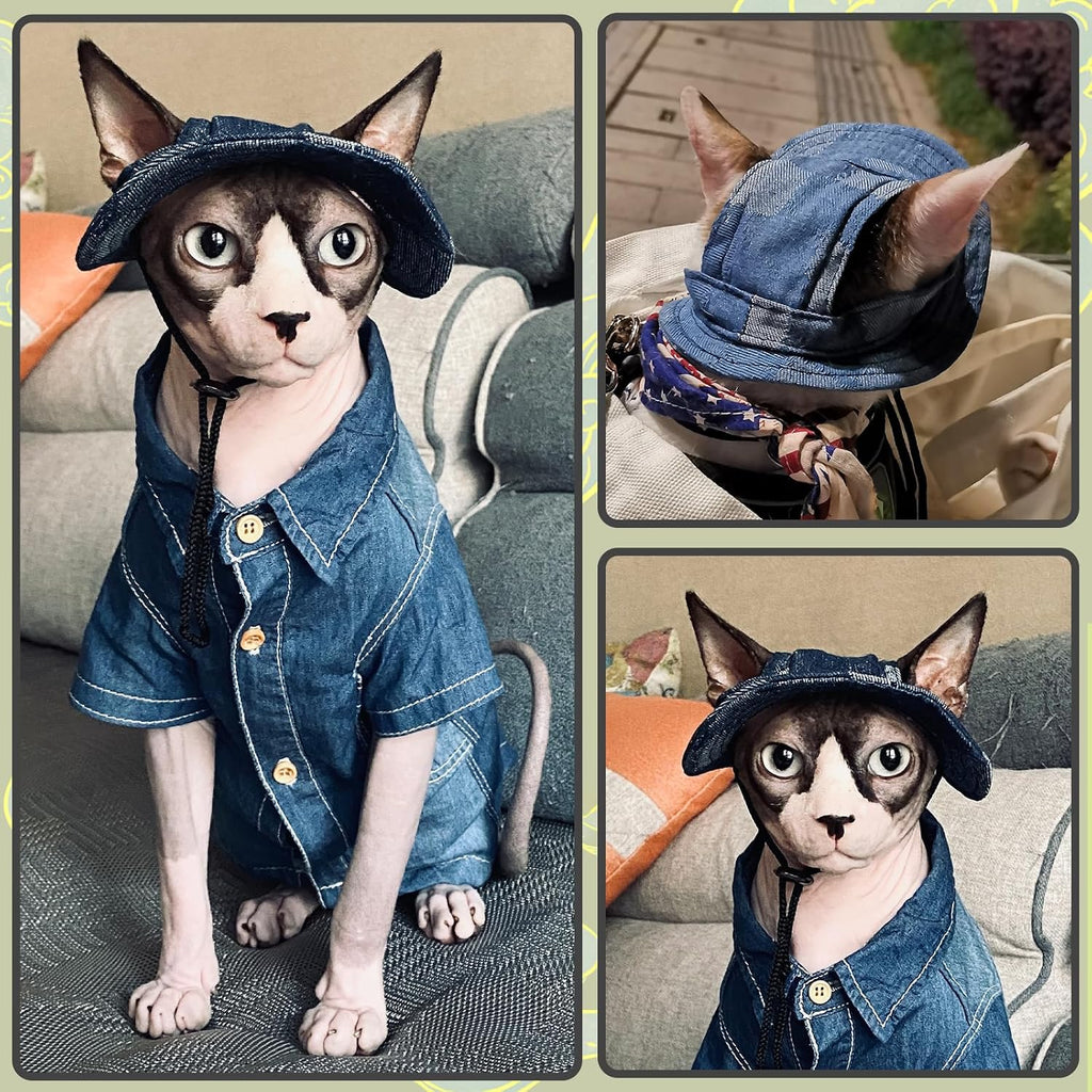 DENTRUN Cat Bucket Hat with Ear Hole, Cotton Birthday Bonnet for Small Pets