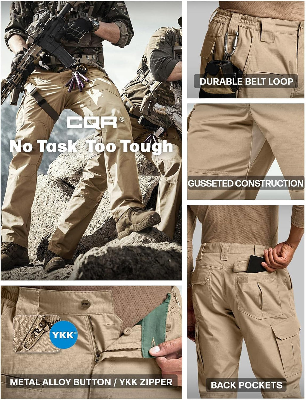 CQR Men's Tactical Pants, Water Resistant Ripstop Cargo Pants, Lightweight EDC Work Hiking Pants, Outdoor Apparel