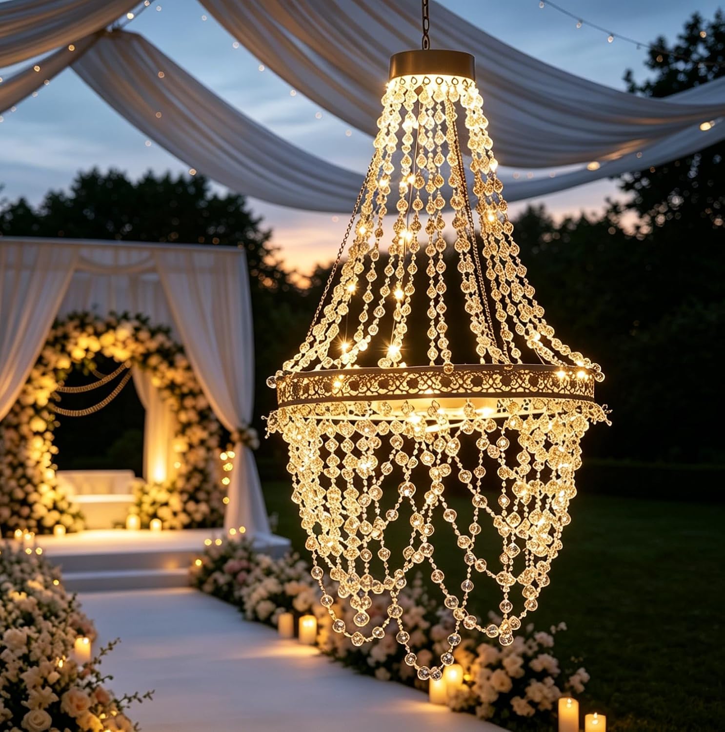 Solar Hanging Crystal Chandelier Outdoor Decorative Garden Light